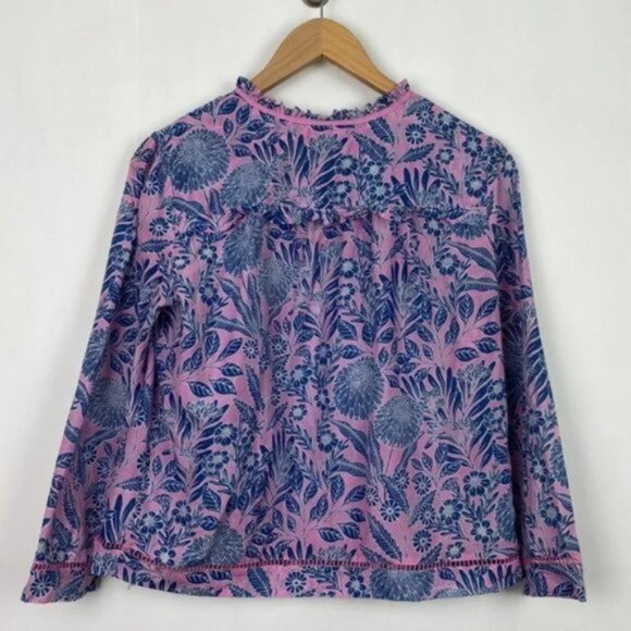 J.Crew X Abigail Borg S Blouse Floral Prairie Dusk Print Pink Navy Ribbon Tie - Picture 14 of 14